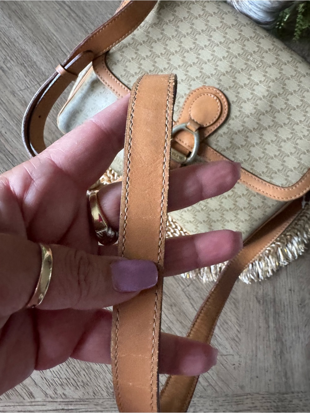 Celine VINTAGE Brown Tan Triomphe Canvas Crossbody Bag Good Preloved Condition - Picture 5 of 11